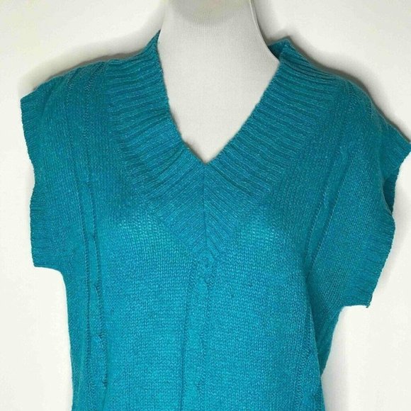 Rainbow Ridge Womens Sweater Vest M Blue/Green Short Sleeve V-Neck Ribbed Knit - Picture 2 of 8